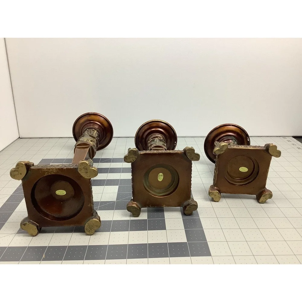 Vintage Style Bronze Gold Tiered Candle Holder Set of 3 WITH Sphere Candles